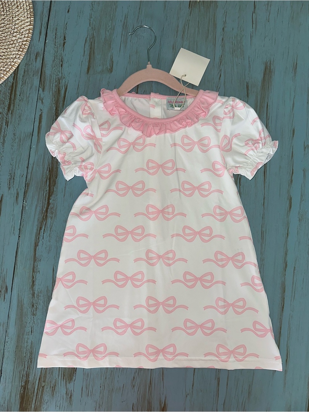 Toddler Pink Bow Print Nightdress with Ruffle Collar